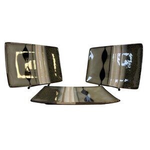 Sango Prelude Black 4508 Rectangular Salad Dessert Plates Set-3 7"x9" *Retired*
